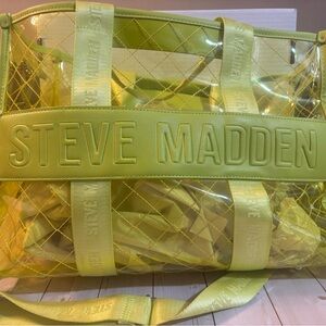 Steve Madden Neon Yellow Clear Tote Bag w/ Pouch & Strap Transparent Jelly Purse